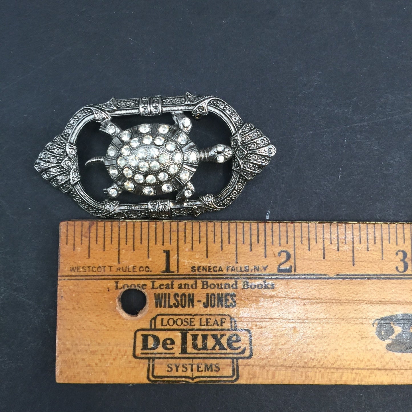 Vintage Golden Silvertone Turtle Rhinestone Brooch Costume Jewelry