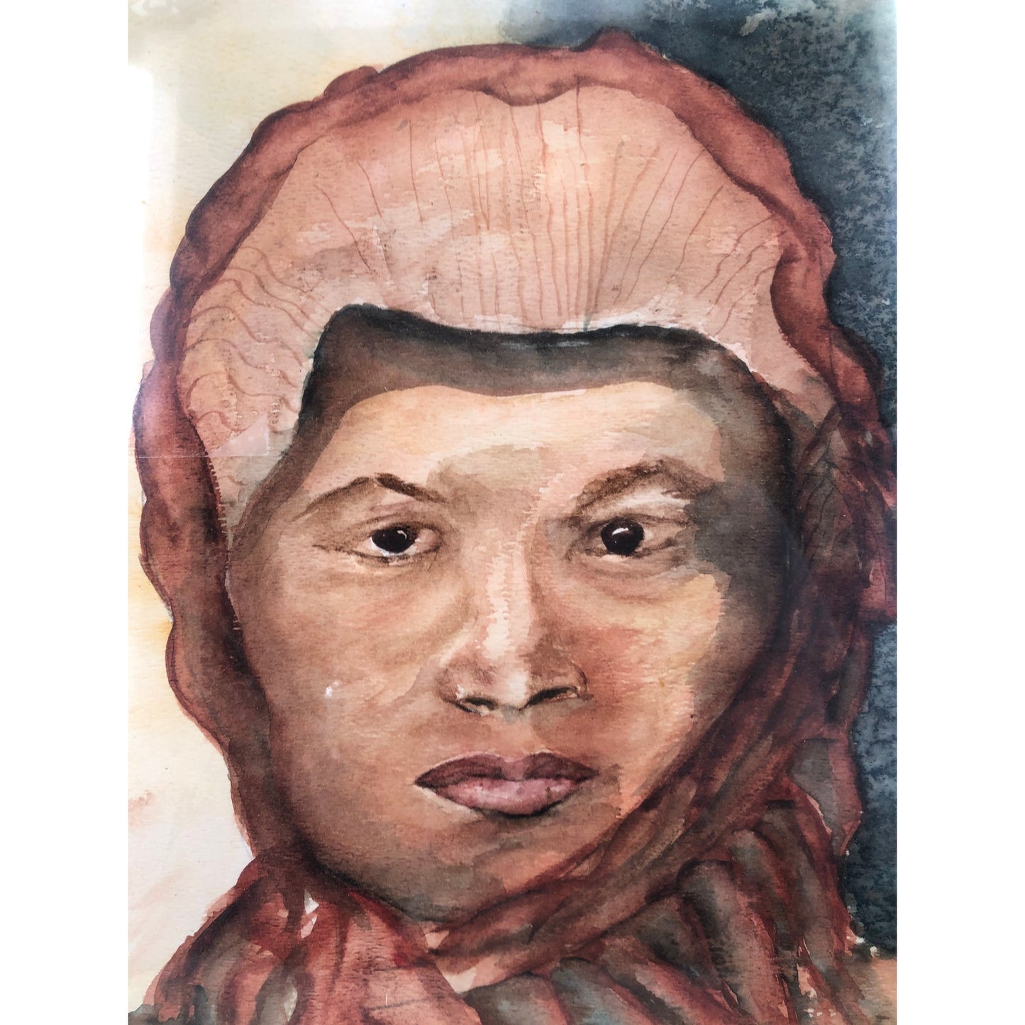 Kay Towle 1978 Signed Artist Watercolor Lady's Face Painting Crimson woman