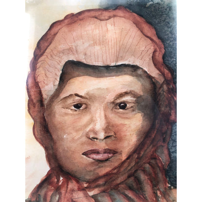 Kay Towle 1978 Signed Artist Watercolor Lady's Face Painting Crimson woman
