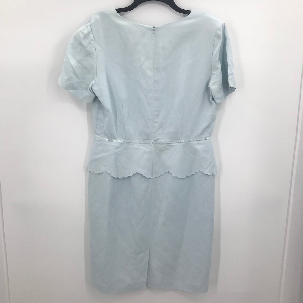 Positive Attitude Floral Scallop Drop Waist Overall Dress Short Sleeve Blue 12