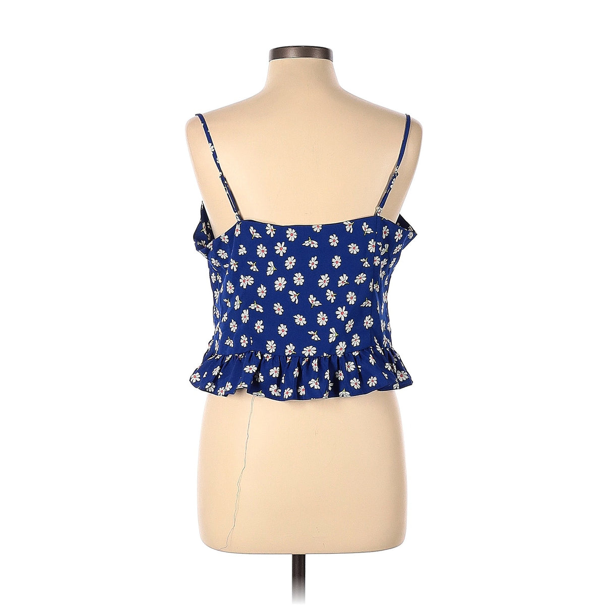 Topshop Sleeveless Blouse Size 12 Blue White Flowers Tank Spaghetti Straps