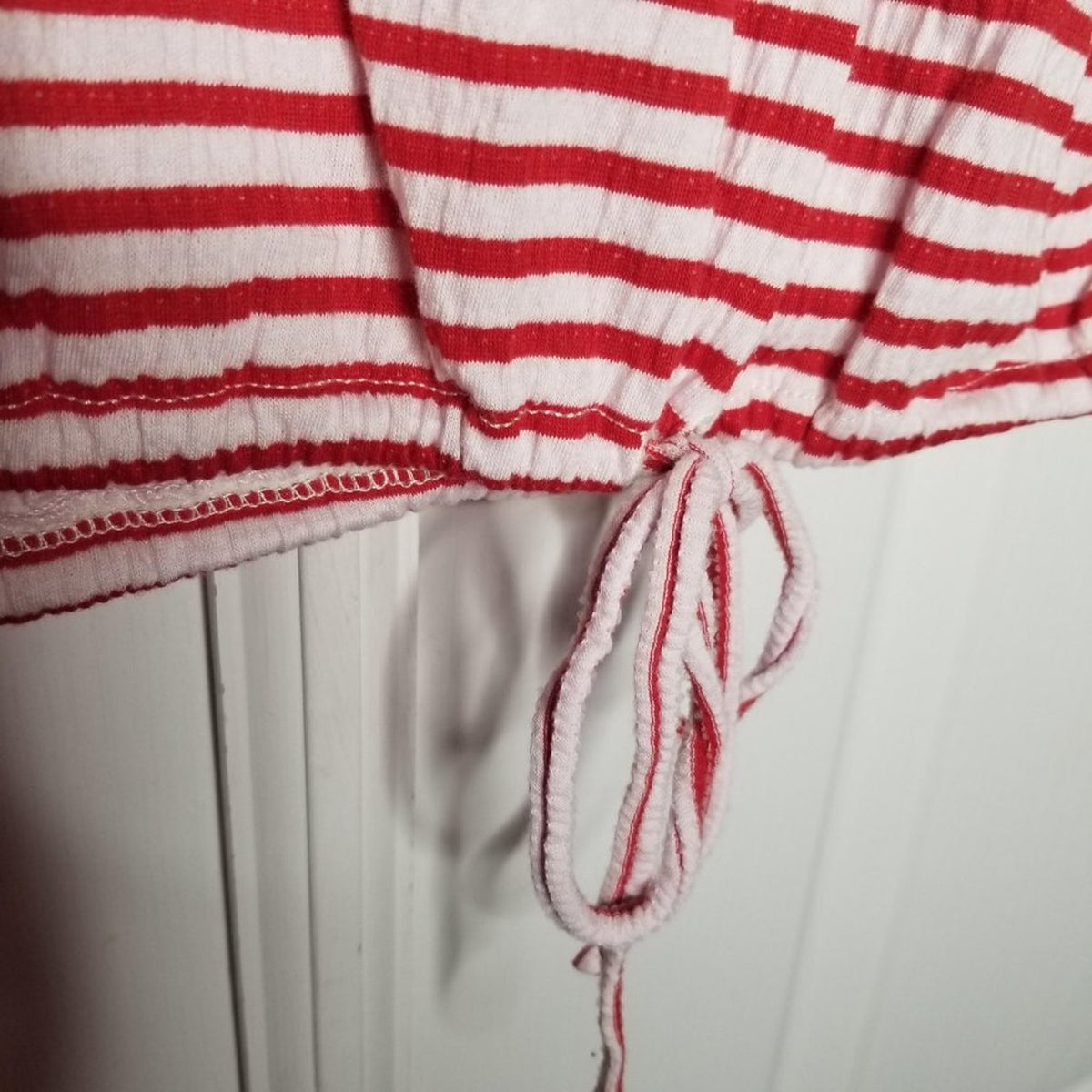 Max Studio Stripe Cinched Drawstring Tank Top Red White Sleeveless SMALL blouse