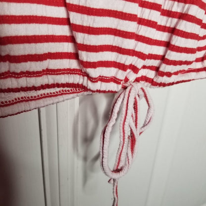 Max Studio Stripe Cinched Drawstring Tank Top Red White Sleeveless SMALL blouse