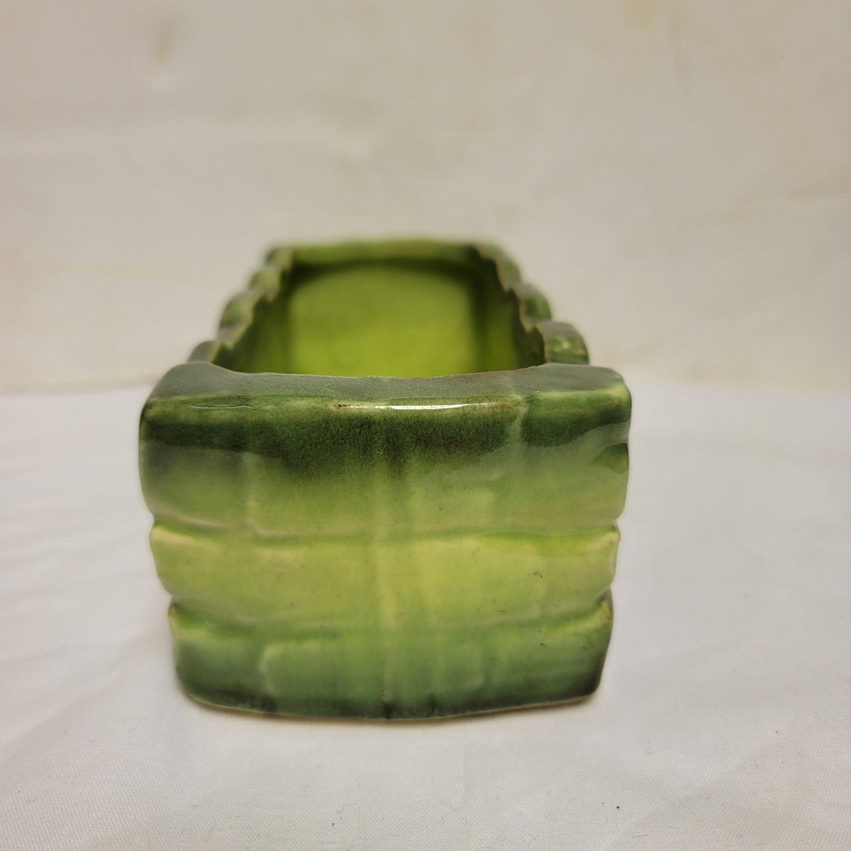 Vintage Stone embossed Oblong 7" Green planter