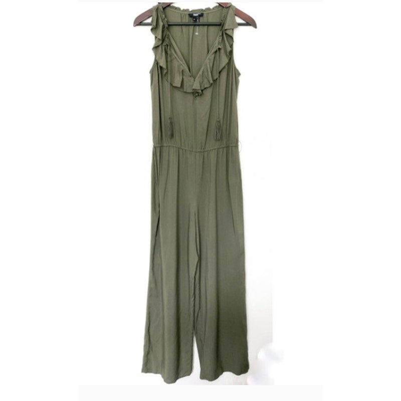 Paige Paletta Desert Olive Green Jumpsuit Large Elastic Waist Tassle Tie NO BELT