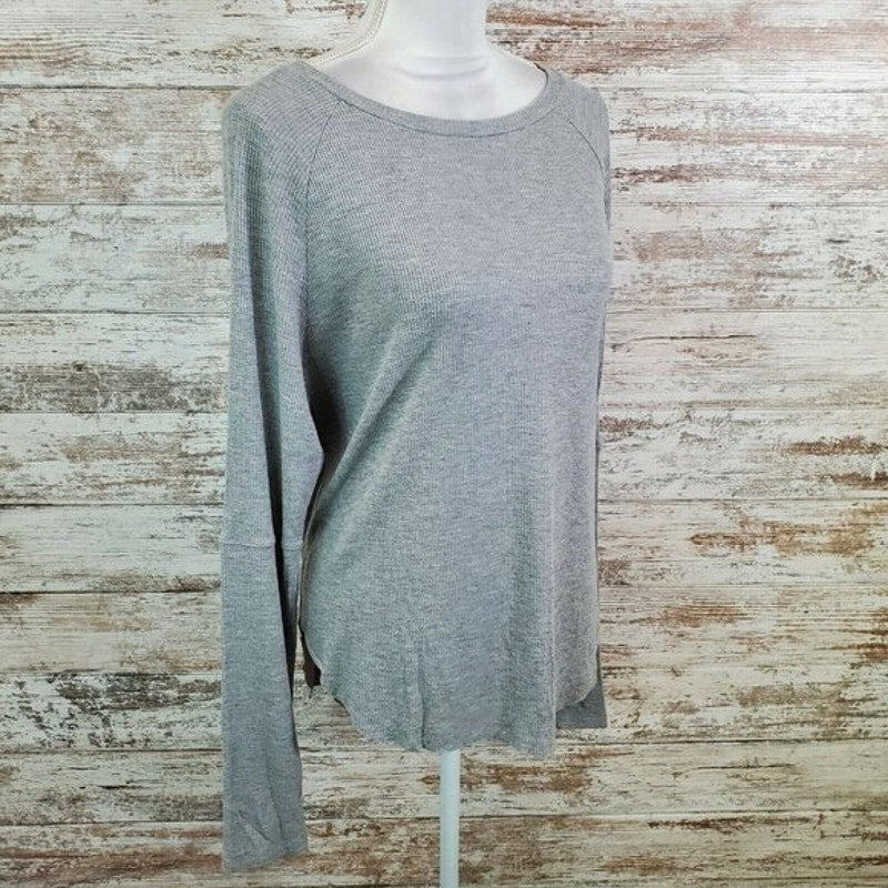 Abound Grey Porpoise Small Rib Knit Top NEW Scoop Neck Rounded Hem Long Sleeve