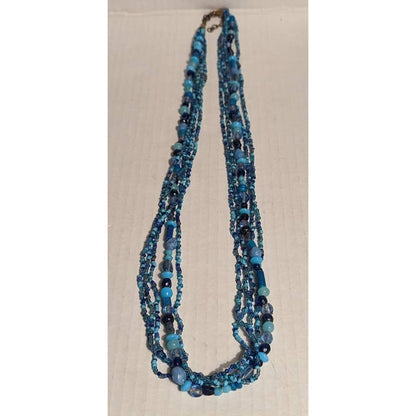 Vintage Costume Jewelry Fashion Multi Strand Beaded Blue Necklace Glass Stone