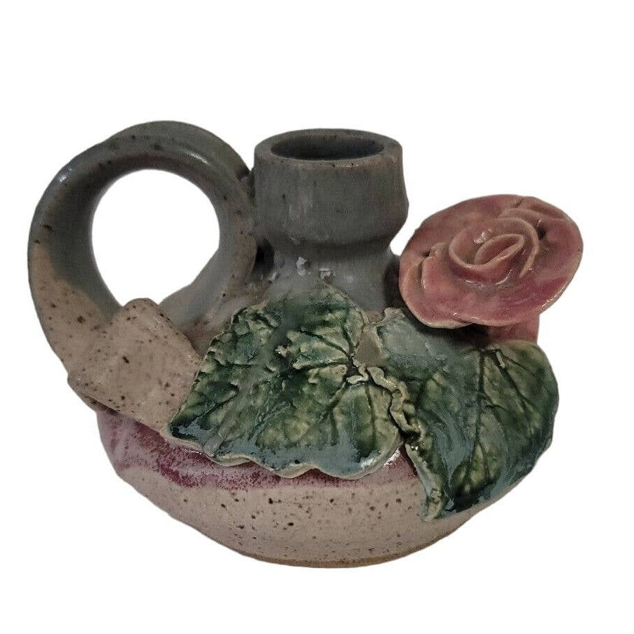 Handmade ART Pottery CANDLESTICK with Handle Signed Douglas Studio 1996