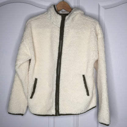 Blu Pepper Faux Shearling Teddy Hooded Jacket Full Zip Ivory SMALL SOFT pockets