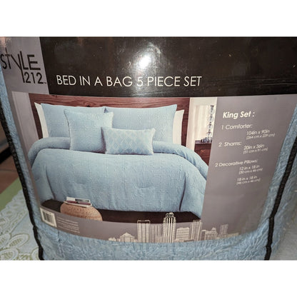 Style 212 Daisy Textured 5-Piece King Comforter Set Blue New bed in bag
