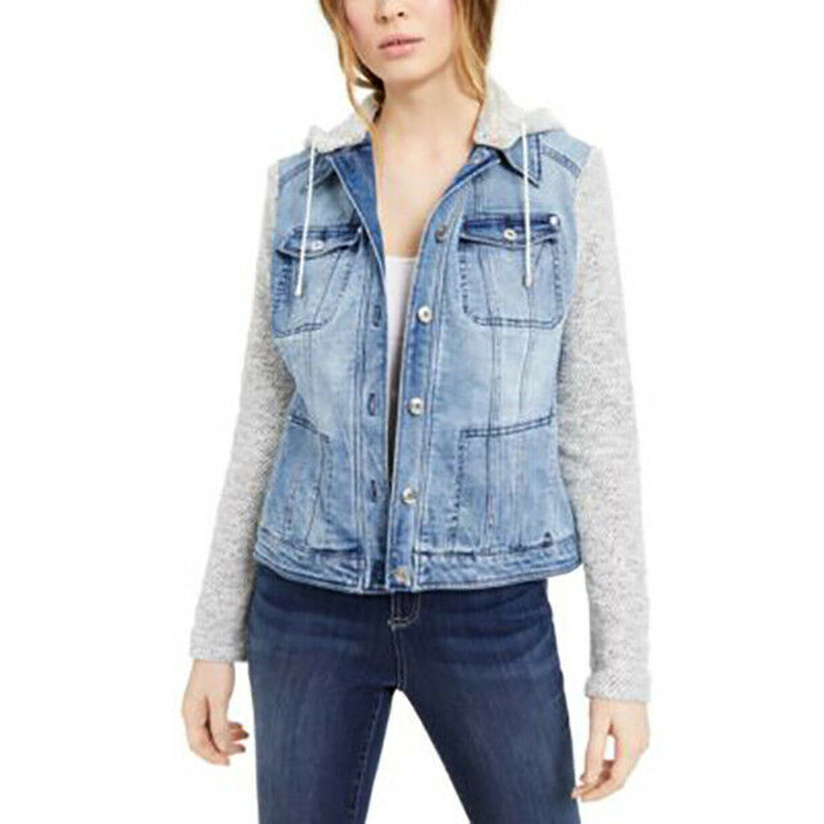 INC International Concepts Layered-Look Denim Hoodie Jacket Lt Indigo Small NWT