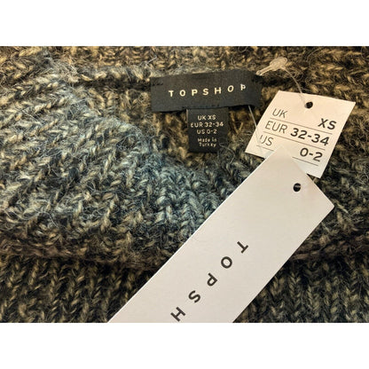 Topshop Cable Knit Ruffle Sleeve Pullover Sweater Size 0-2 Charcoal Gray NWT