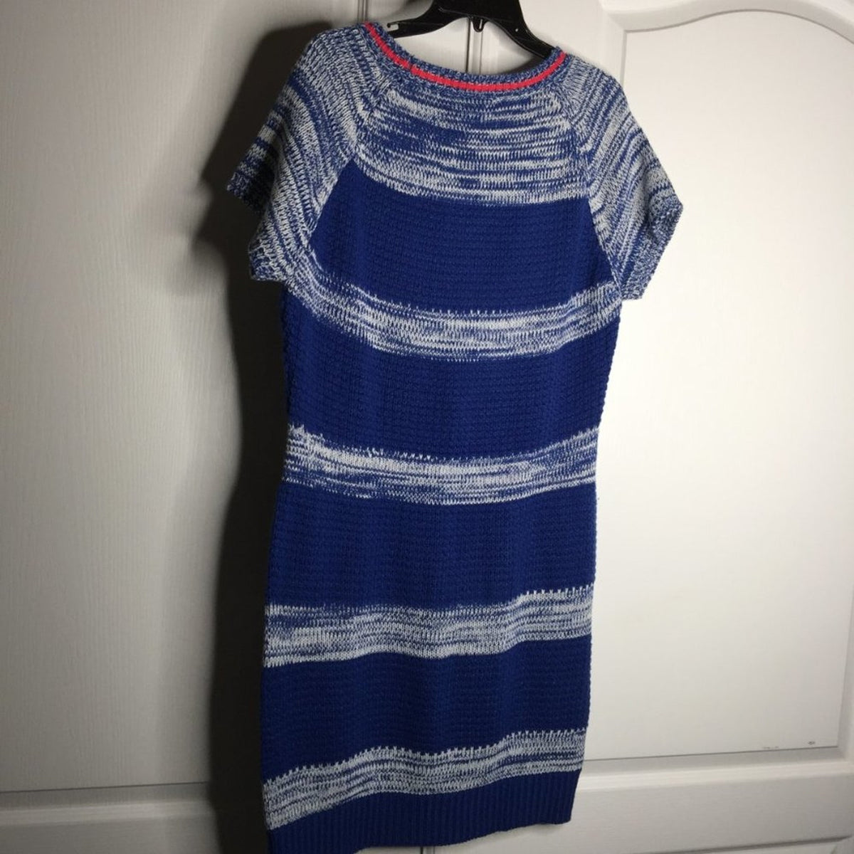 LOVE CRAZY Sweater Dress Scoop Neck Striped Short Sleeve Blue/White Size 2X