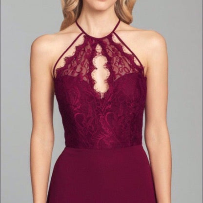 Hayley Paige NEW Lace Burgundy Bridesmaid Gown Size 10