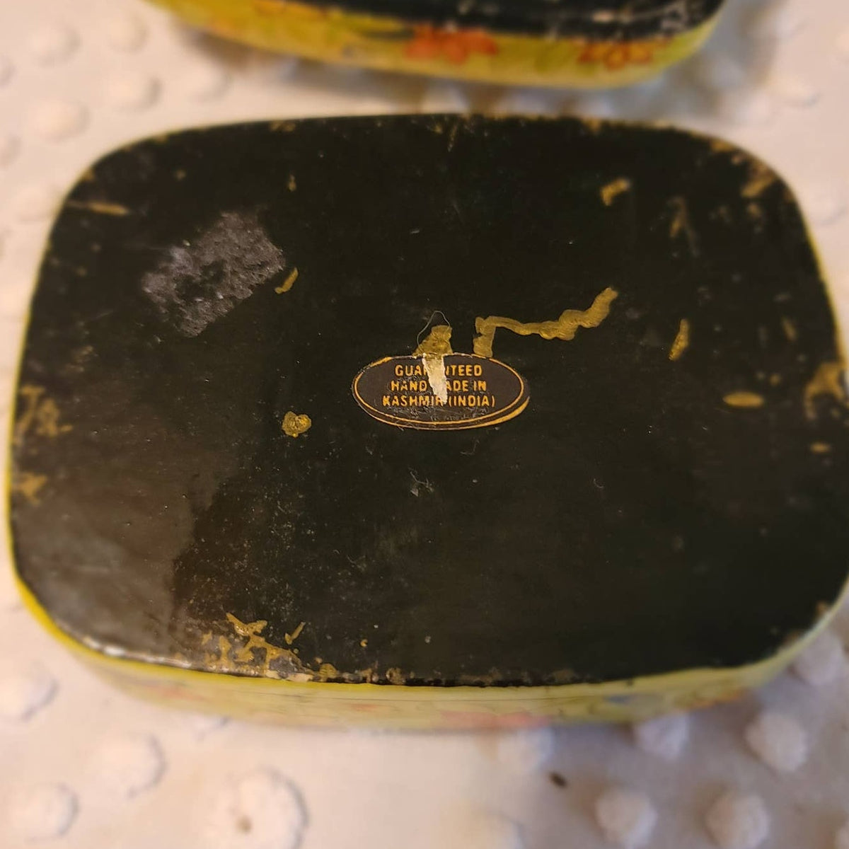 Vintage Kashmiri Yellow Floral Lacquer Trinket Lidded Box