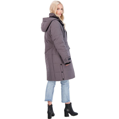 Lucky Brand Long Quilted Winter Parka Coat Drawstring Hood Gunmetal SZ Small