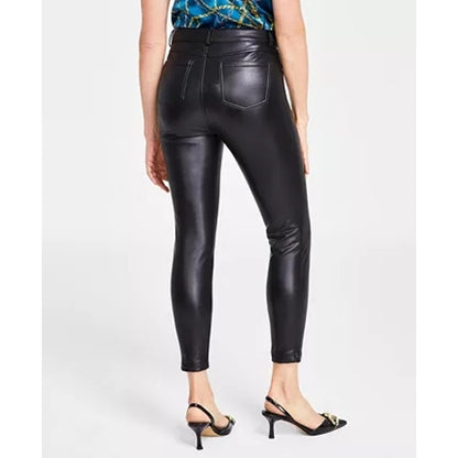 I.N.C. Denim Skinny High Rise Faux Leather Pants Sz 16/33 Curvy Short Black NWT