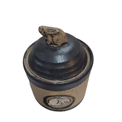 TURTLE HILL HANDMADE Studio Art Pottery Lidded Canister Pot Stamped BUNNY RABBIT