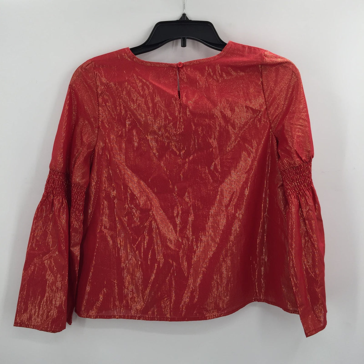 Nautica Red Gold Thread Bell Sleeve blouse Shirt Top 12/14 Large Girls