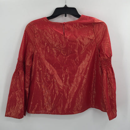 Nautica Red Gold Thread Bell Sleeve blouse Shirt Top 12/14 Large Girls