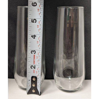 Mid Century Modern 5.75in Stemless Champagne Flute Glass Pair Bottom Heavy Shape