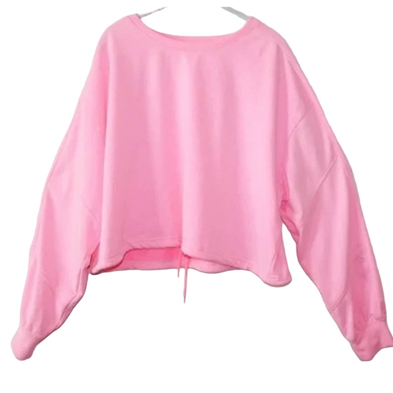 Elodie Womens French Terry Crop Sweatshirt Medium Neon Pink NEW Drawstring Waist