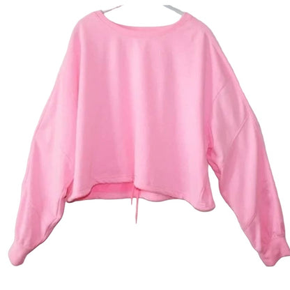 Elodie Womens French Terry Crop Sweatshirt Medium Neon Pink NEW Drawstring Waist