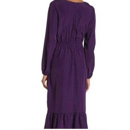 Abound Long Sleeve Ruffle Trim Midi Dress Size Small Purple NWT V-Neck Surplice