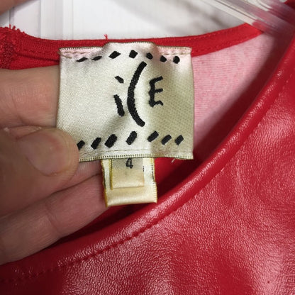 ICE  Sheath Dress Sleeveless Faux Leather Scoop Neck Back Zip Solid Red Size 4