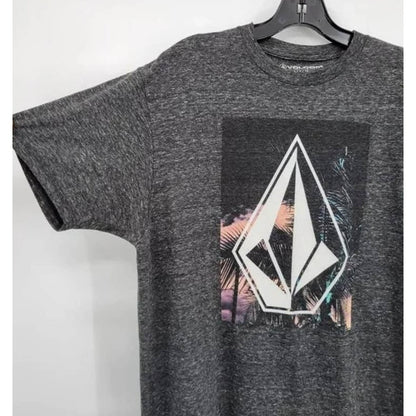 Volcom Short Sleeve T-Shirt Large Heather Black Large Front Logo Graphic NWT
