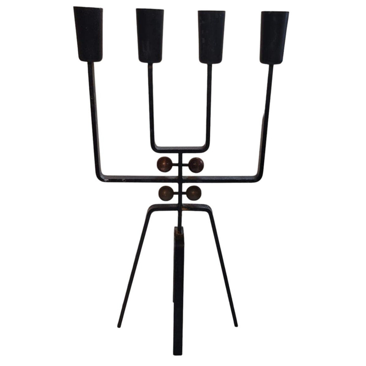 Vintage Brutalist Candelabra Finnish Style Blackened Metal 4-Arm Candle Holder