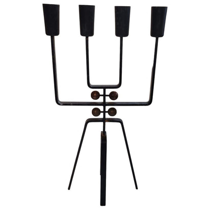 Vintage Brutalist Candelabra Finnish Style Blackened Metal 4-Arm Candle Holder