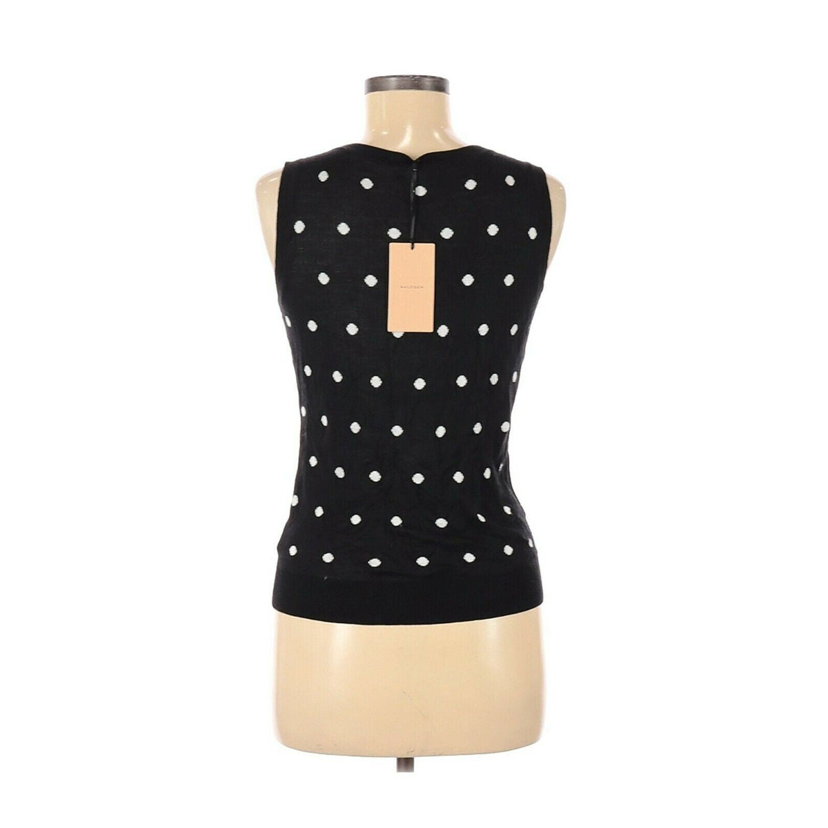 Halogen Pullover Sleeveless Sweater Scoop Neck Black Polka Dot Print Medium NEW