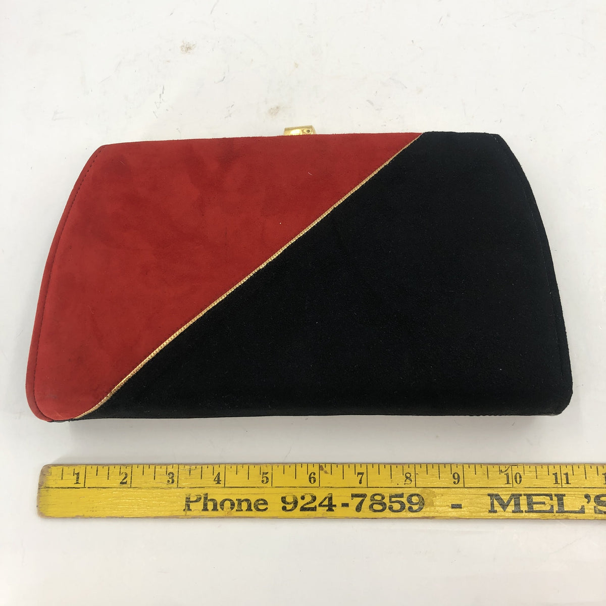 Vintage Gold Snap Closure Velvet Maroon Black Clutch Purse Golden Chain 1980s