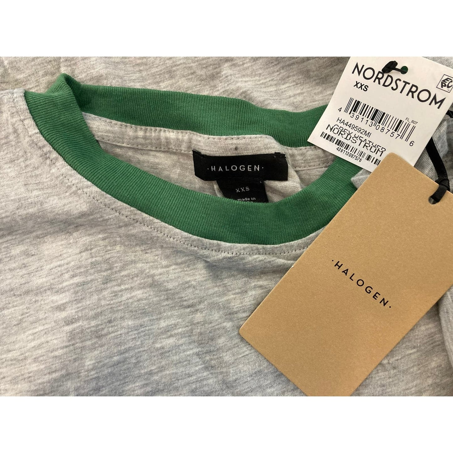 Halogen "All Luck" Embroidered St. Patrick's Day Tee Sz XXS/2X Small in Grey NWT