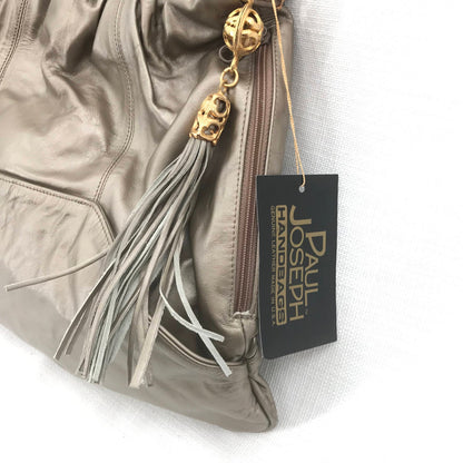 Paul Joseph Metallic Leather Mocha Tasseled Shoulder Bags Double Strap Tan NWT