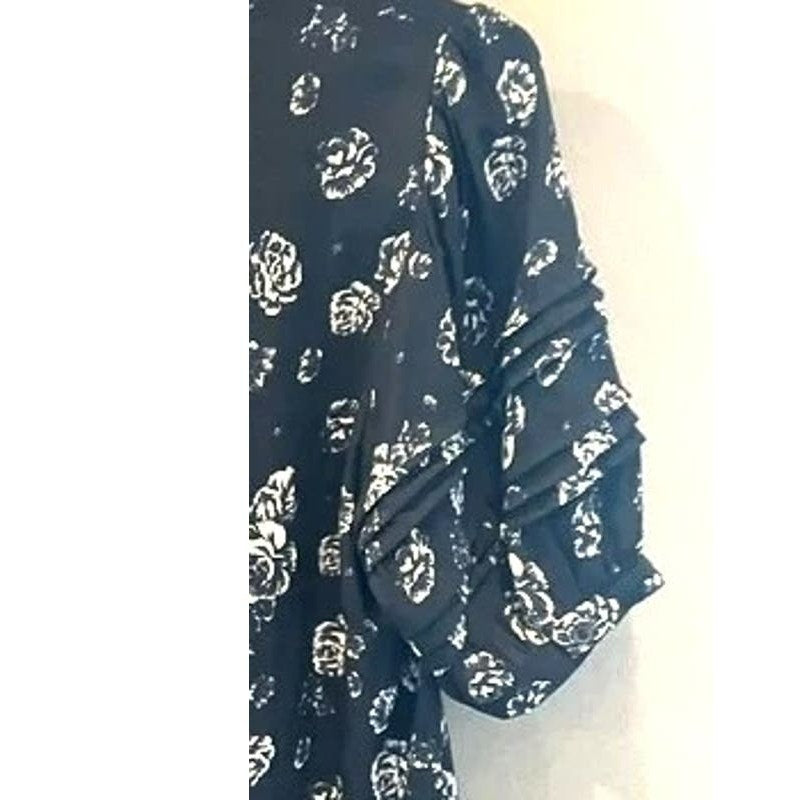 Treasure & Bond Pleat Sleeve Peasant Blouse Sz XS/Extra Small in Navy Floral NWT