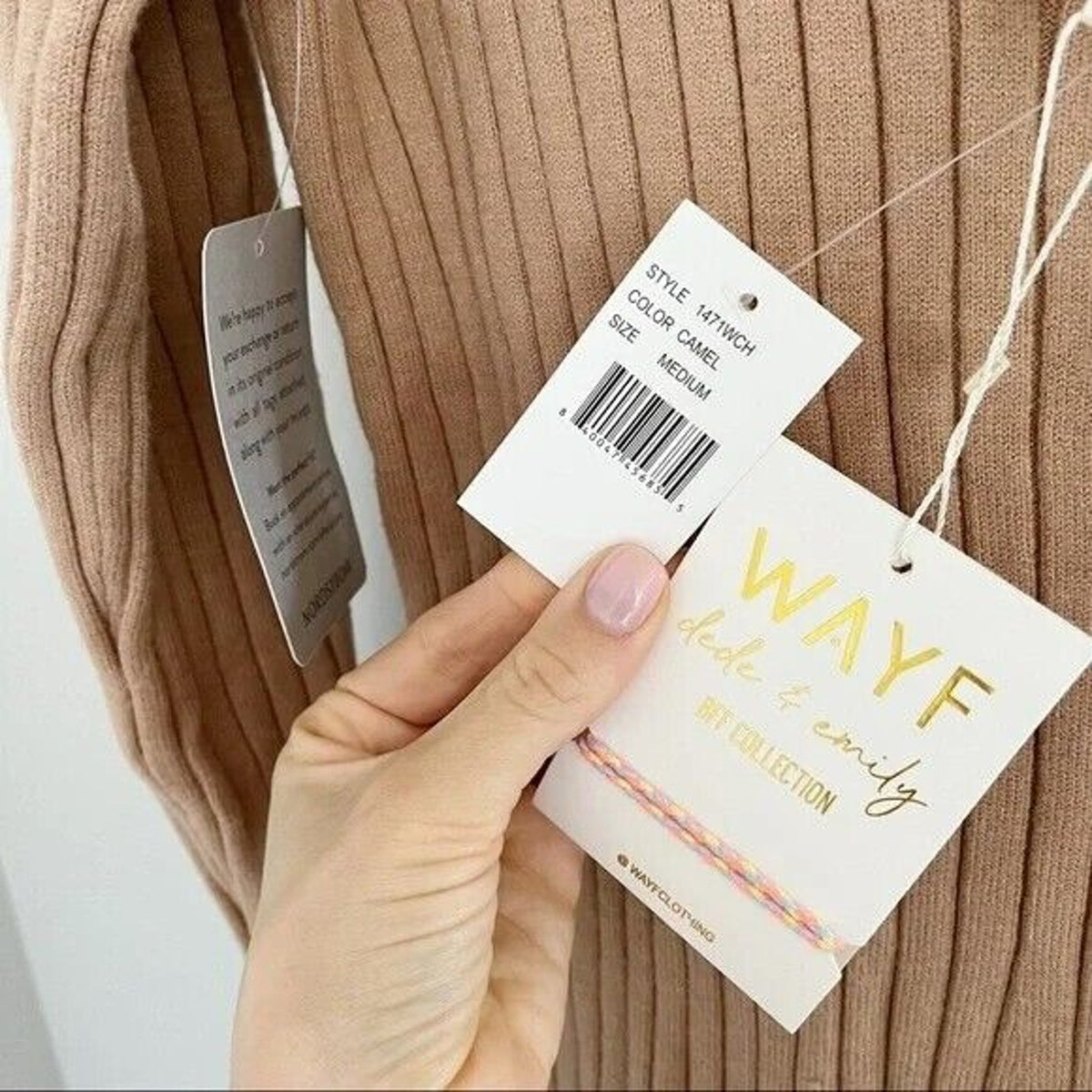 WAYF Dede & Emily BFF Ribbed Hollie Sweater Dress Size Small Camel Tan NWT