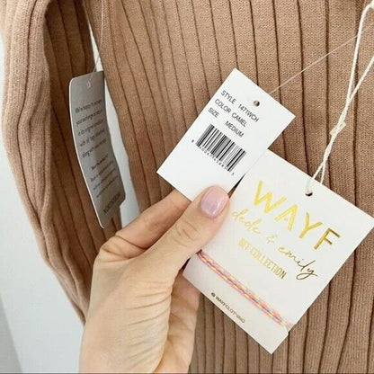 WAYF Dede & Emily BFF Ribbed Hollie Sweater Dress Size Small Camel Tan NWT