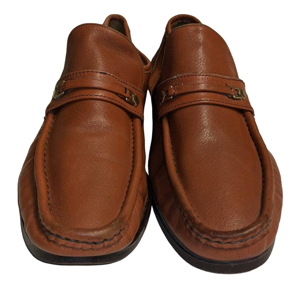 Sears Vintage Men's Loafers Size 9.5 Slip On Italian Leather Cognac 1 Inch Heel