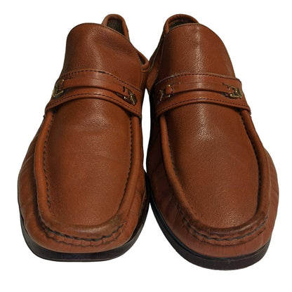 Sears Vintage Men's Loafers Size 9.5 Slip On Italian Leather Cognac 1 Inch Heel