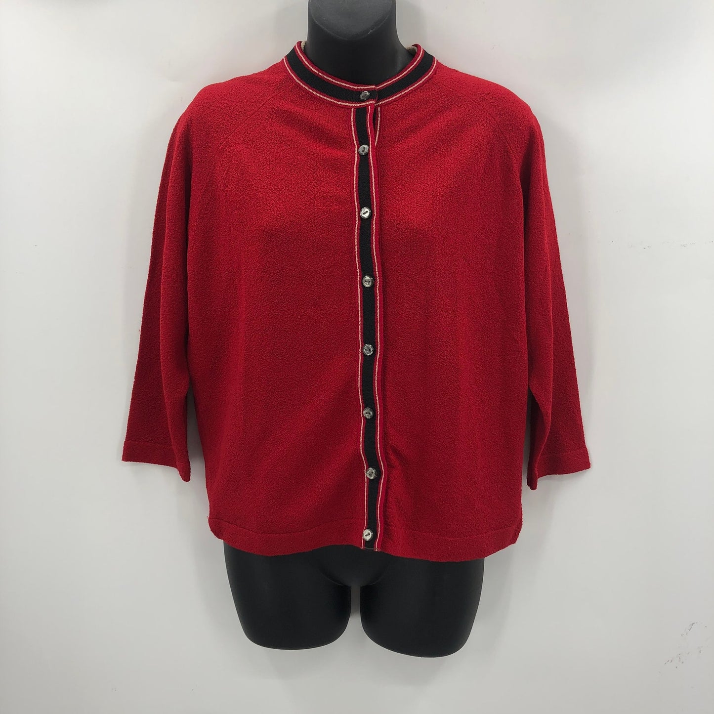Vintage Talbott Tarafast 2 Pc Cardigan set Knit Sweater 3/4 Sleeves Red Tan 38