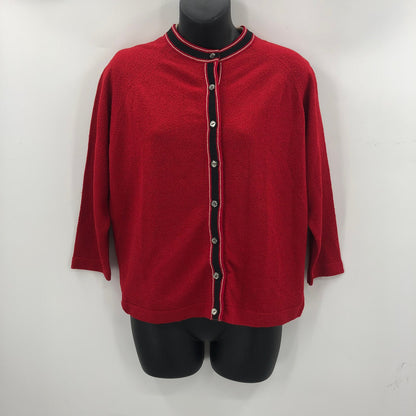 Vintage Talbott Tarafast 2 Pc Cardigan set Knit Sweater 3/4 Sleeves Red Tan 38