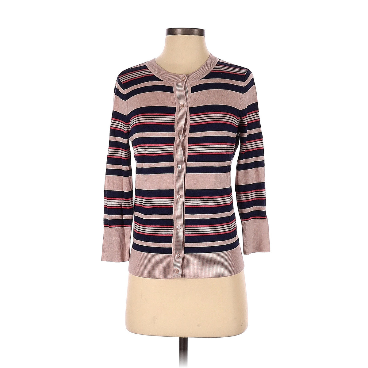 Halogen Cardigan Size Small Women Pink Brown Striped Button Down Red Black