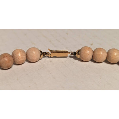 Vintage Pale Carved wood Bead Necklace Jewelry Light Browns Statement Piece