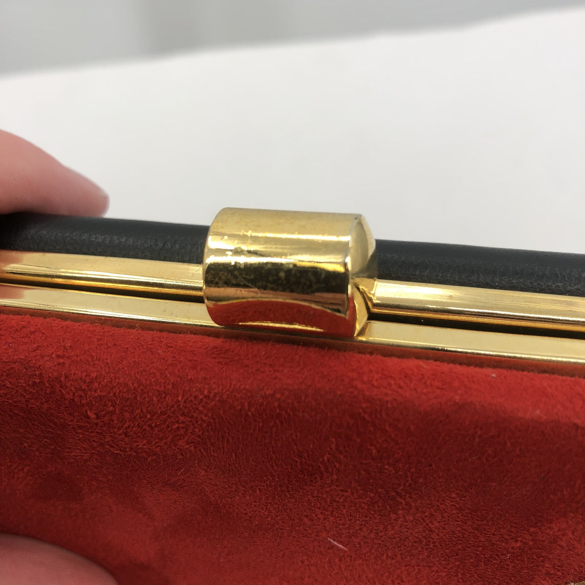 Vintage Gold Snap Closure Velvet Maroon Black Clutch Purse Golden Chain 1980s