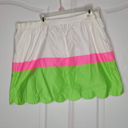 Lilly Pulitzer Mimosa Pink White Green Skirt Size XL Elastic Waist Scallop Edge