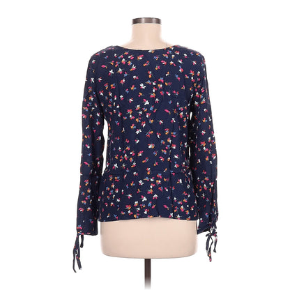 FRNCH Long Sleeve Blouse Medium Women Shirt Top Floral Blue Scoop Neck Wrist Tie