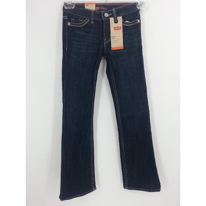 Levi's Boot Cut Slim Blue Jeans Denim Dark Wash Embroidered Girls NEW size 7