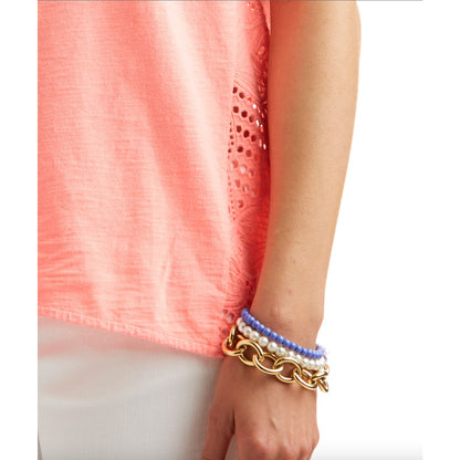 Vineyard Vines Pink Eyelet Knit Mix A-Line Top Size XS blouse sleeveless summer